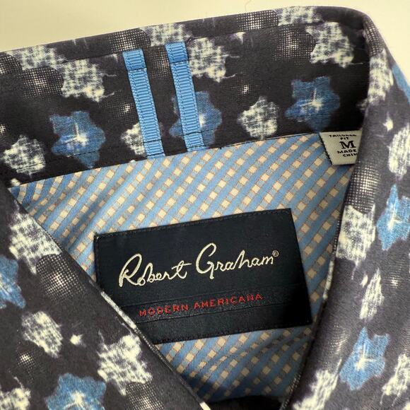 Robert Graham Woven Button Front Long SleeveShirt Black Navy Geometric Print M - Picture 8 of 9